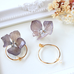 ❁アンティークカラー紫陽花と淡水パールの耳飾り﻿ピアス❁﻿ 3枚目の画像