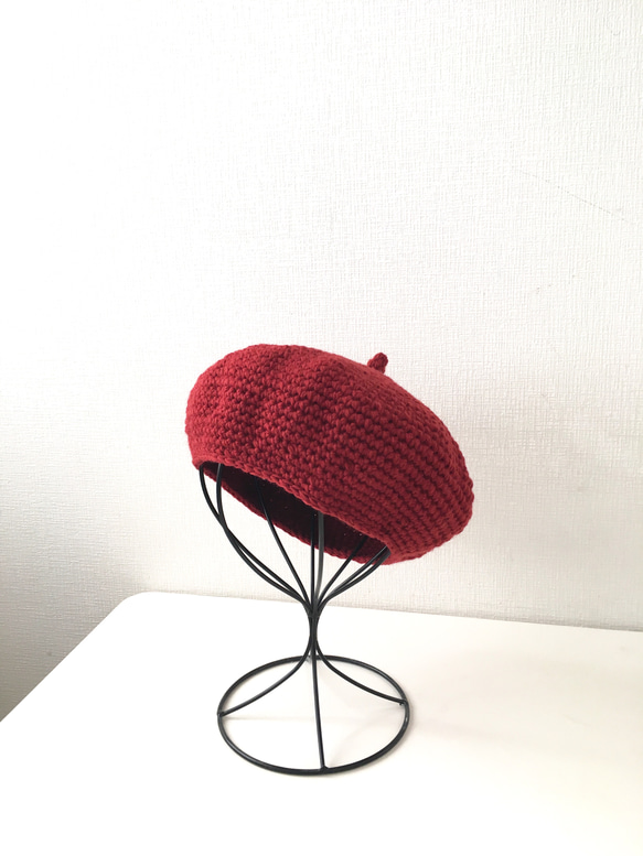 受注生産＊ウールの秋冬ベレー帽（赤）大人用 2枚目の画像