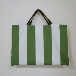 【再販６】【通園・通学】【男の子】レッスンバッグ（緑ボーダー×茶色チェック）/Lesson bag/School bag 2枚目の画像