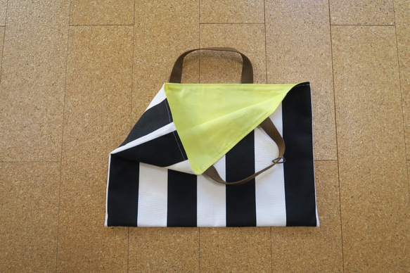 【 再販４】レッスンバッグ（黒ボーダー×黄色）/Lesson bag/School bag 【通園・通学】【男の子】 1枚目の画像