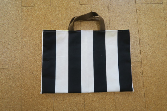 【 再販４】レッスンバッグ（黒ボーダー×黄色）/Lesson bag/School bag 【通園・通学】【男の子】 2枚目の画像