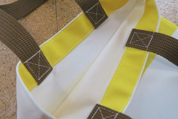 黄色ボーダーのミニトート(Yellow border mini tote bag) 2枚目の画像