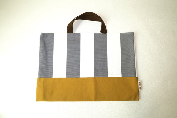【再販９】レッスンバッグ（グレーボーダー×黄色）/Lesson bag/School bag 【通園・通学】【男の子】 1枚目の画像