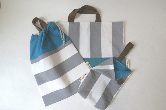 School bag set (Japanese standard size)(gray border/blue) 第1張的照片