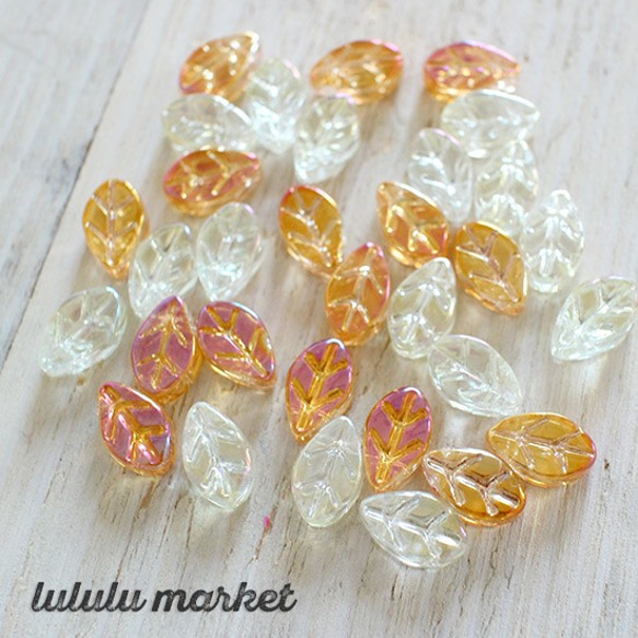 30片玻璃珠葉子（極光橙x淺黃色）AB-242 第3張的照片