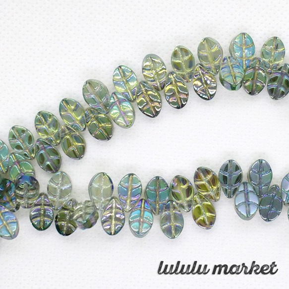 玻璃珠葉（草綠x極光藍）30 ab-315 第3張的照片