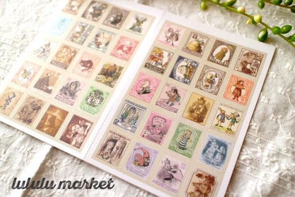 切手風シール　80片（不思議の国のアリス)　ah-159a 3枚目の画像