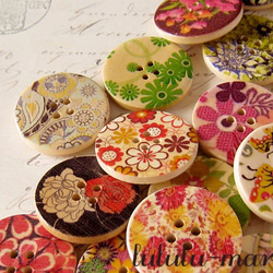 木製花柄プリントボタン 30個アソートパック 2枚目の画像