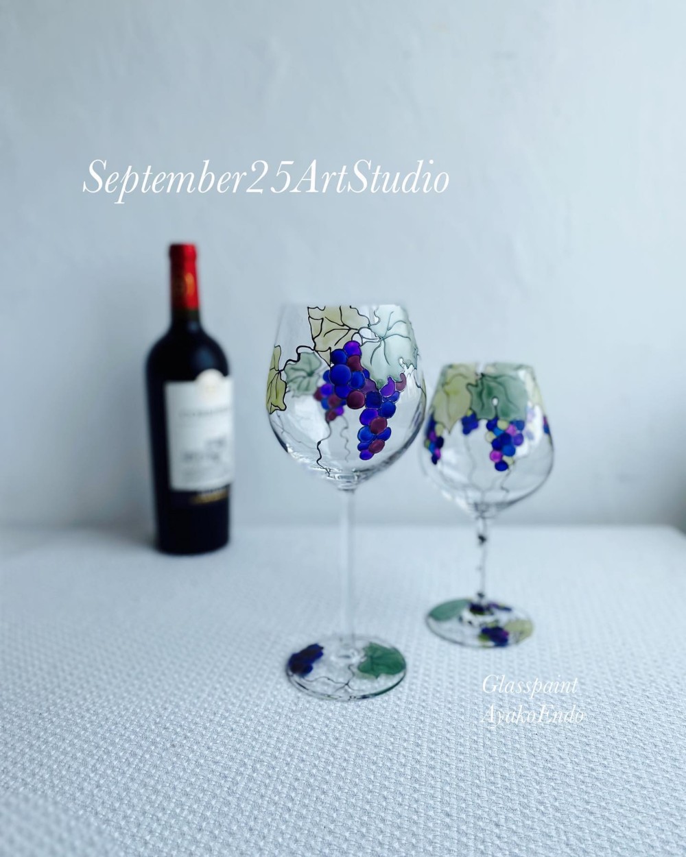 Creema限定【青紫葡萄ブドウ】高さ25㎝大振り名入りワイングラス1本｜結婚祝い・新居祝い・結婚記念日・父の日ギフト