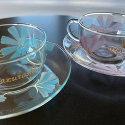 開花杯【天藍色波斯菊】耐熱玻璃名“小”咖啡咖啡杯/茶杯|60歲生日慶典/生日 第7張的照片