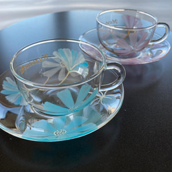開花杯【天藍色波斯菊】耐熱玻璃名“小”咖啡咖啡杯/茶杯|60歲生日慶典/生日 第9張的照片