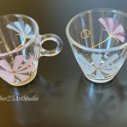 結婚禮物【花開對杯】薩克斯藍x巧克力波斯菊耐熱玻璃對只咖啡杯|生日禮物 第3張的照片