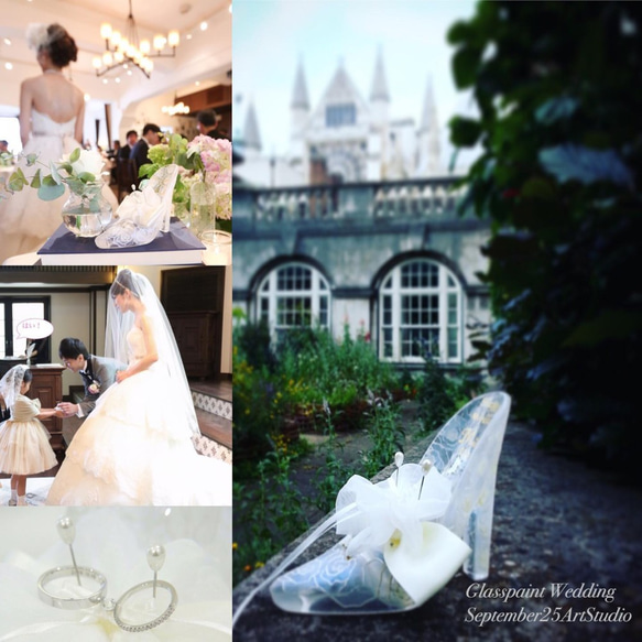 ゼクシィ掲載中【人気No1リングピロー】ホワイトローズブーケ　ガラスの靴型｜結婚祝い・指輪交換 3枚目の画像