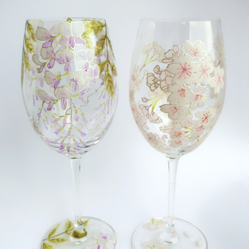 ✨特集掲載✨《母の日ギフト》【藤＆桜】ペアクリスタルワイングラス