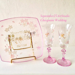 《母親節禮物》 Creema Limited [櫻花]迎賓板和一對香檳杯｜名稱/週年紀念日/留言 第2張的照片