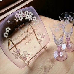 《母親節禮物》 Creema Limited [櫻花]迎賓板和一對香檳杯｜名稱/週年紀念日/留言 第1張的照片