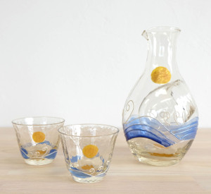 【両親プレゼント・ウェディングギフト・結婚祝い】月見　ぐい日本酒飲みグラス（冷酒 徳利＆ペアお猪口セット）