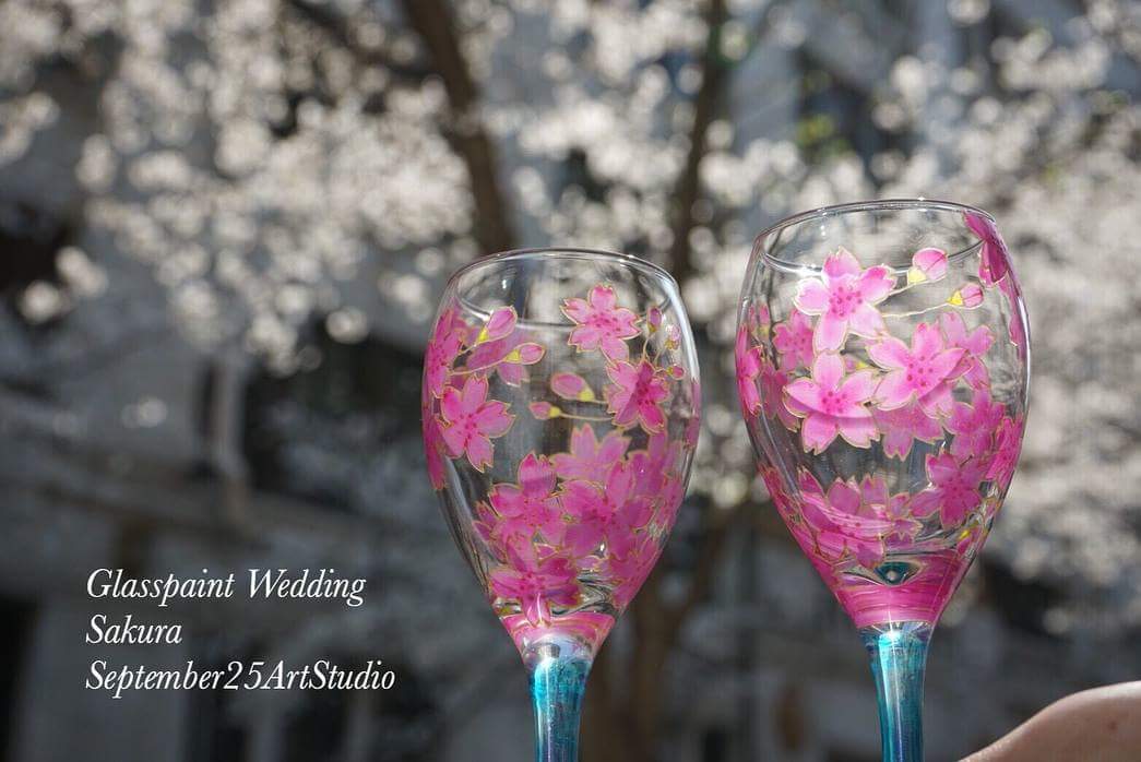 《母の日ギフト》Creema限定【桜】さくら・サクラ名入れワイングラス1つ｜両親贈呈品・結婚祝い・誕生日プレゼント