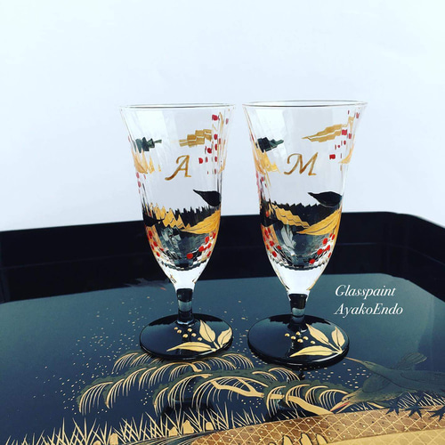 縁起物花言葉「良い家庭」南天の冷酒日本酒グラス1個｜両親贈呈品