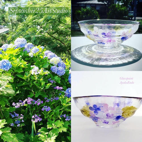 紫陽花アジサイあじさい】ガラスの抹茶碗｜母の日ギフト・父の日