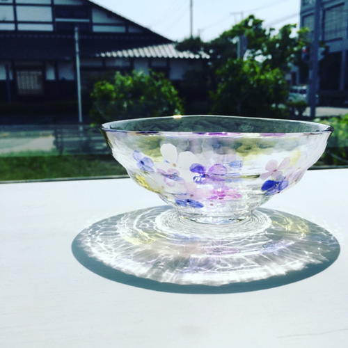 紫陽花抹茶碗、北一ガラス抹茶碗 紫陽花】ガラスの抹茶碗｜古希祝い・