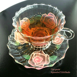 [母親節禮物]少女粉紅金玫瑰茶杯＆碟1 /母親節禮物，生日禮物 第4張的照片