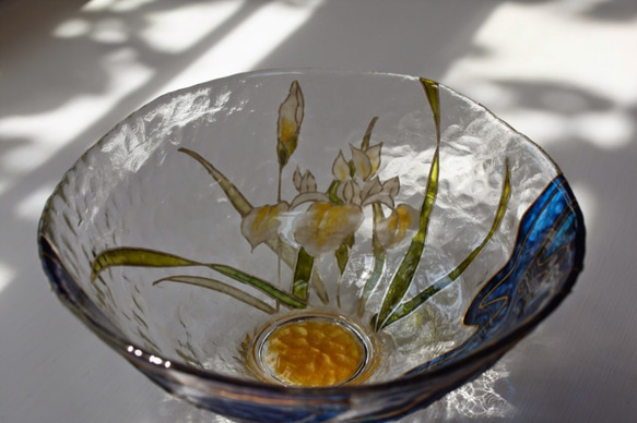 【玻璃抹茶】流水、月夜和鳶尾花（鳶尾花/鳶尾花）玻璃抹茶碗/父親節禮物/生日禮物 第2張的照片