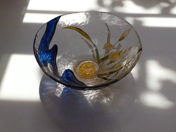 【玻璃抹茶】流水、月夜和鳶尾花（鳶尾花/鳶尾花）玻璃抹茶碗/父親節禮物/生日禮物 第3張的照片