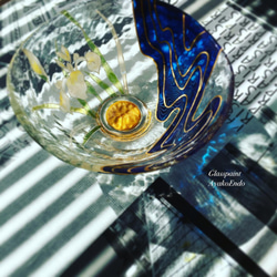 【ガラスの抹茶】流水と月夜と菖蒲（あやめ・アヤメ）ガラスの抹茶茶碗/父の日ギフト・誕生日プレゼント 4枚目の画像