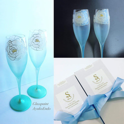 Creema Limited《母親節禮物》【白玫瑰】1個翡翠藍香檳酒杯|結婚禮物/父母禮物 第4張的照片