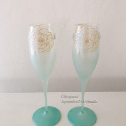 Creema Limited《母親節禮物》【白玫瑰】1個翡翠藍香檳酒杯|結婚禮物/父母禮物 第6張的照片
