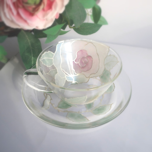 母の日ギフト》花咲くハリオの名入れティーカップ1つ【バラ