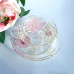 [母親節禮物] Creema Limited [Rose] 玫瑰玻璃名字茶具 (1 杯托 &amp; 1 盤) 60 歲生日慶祝 第7張的照片