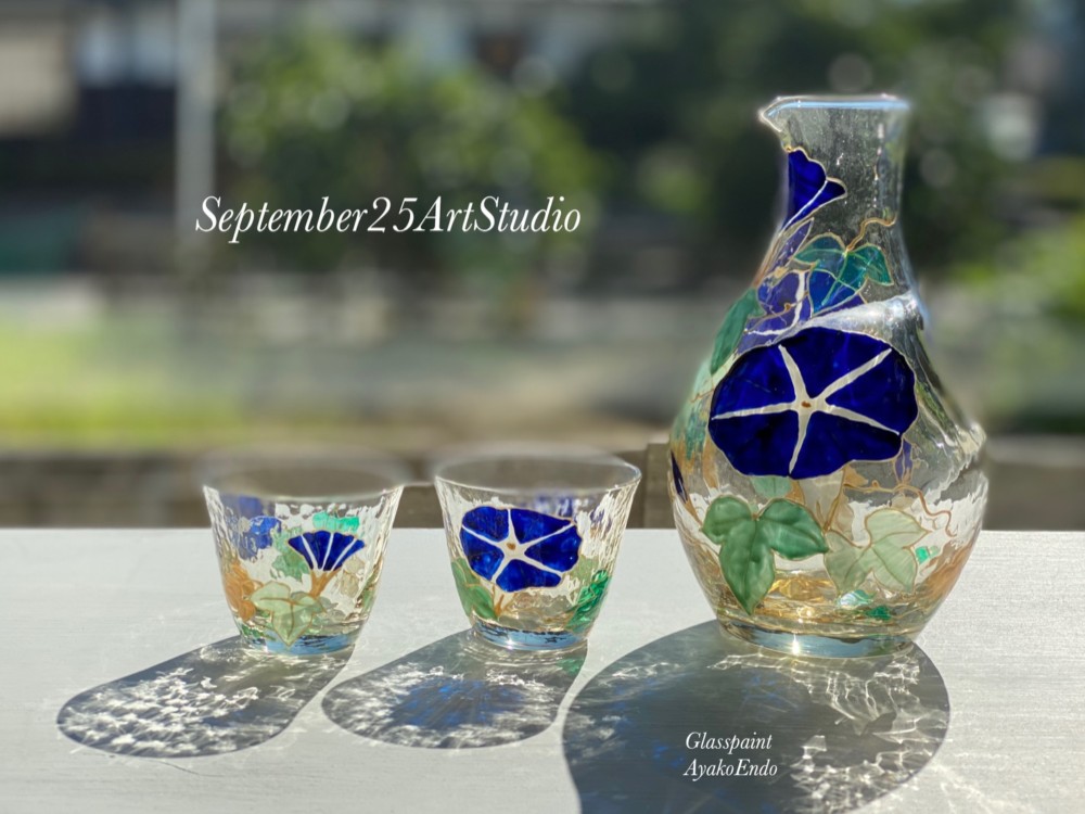 Creema限定 【朝顔】日本酒セット（冷酒 徳利＆ペアお猪口セット）｜両親贈呈品・結婚祝い・還暦祝い