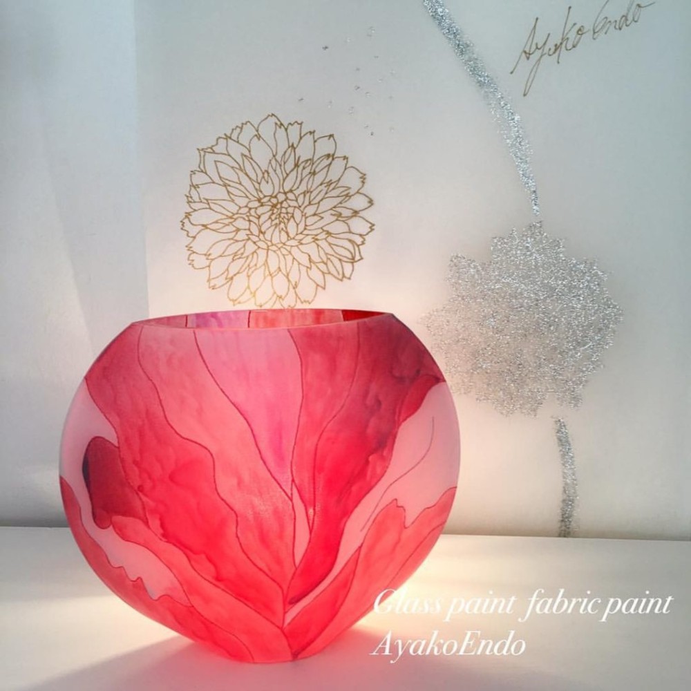 Creema限定【カンナ】手描きガラスのフラワーベース オブジェ｜還暦祝い・記念日ギフト・インテリア・新築祝い