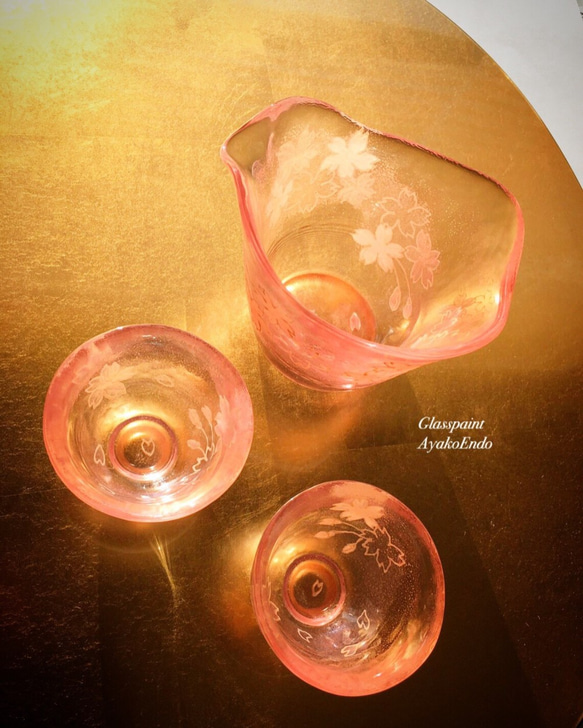 Creema限定【春季】Sakura Sakura耐熱玻璃清酒瓶&amp;配對choko｜父母禮物/退休禮物 第1張的照片