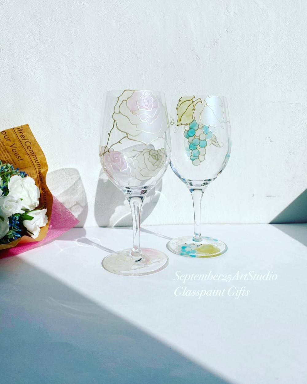 Creema限定母の日ギフト【葡萄or薔薇バラローズ】名入ワイングラス1個｜結婚祝い・新居祝い・結婚記念日ギフト