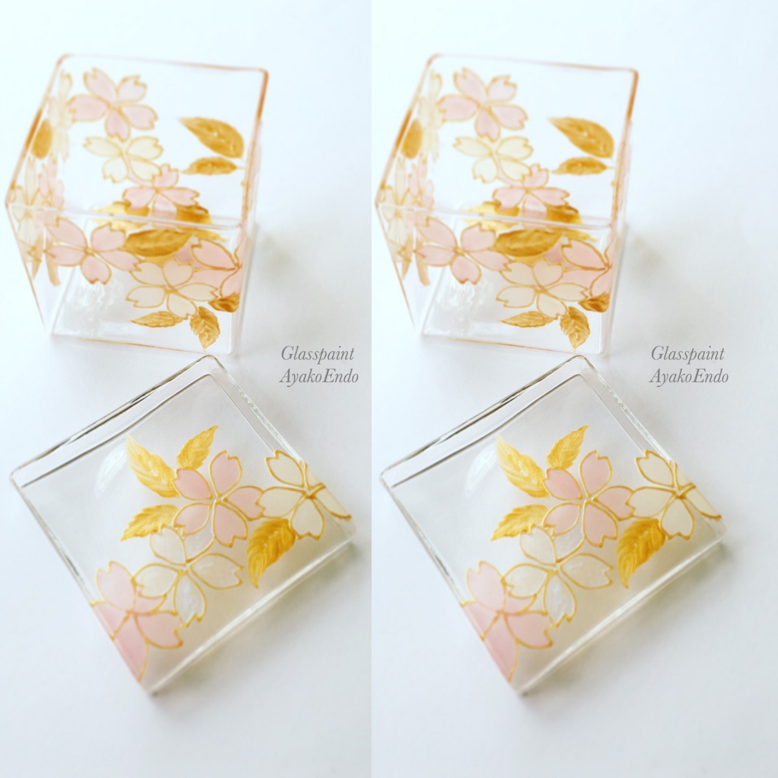 Creema限定【輝く金桜】日本酒グラス耐熱硝子枡・酒器2個セット｜両親へのプレゼント・両親贈呈品