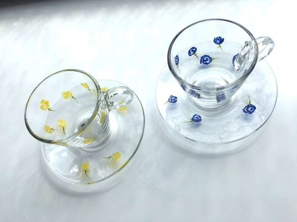 Creema限量結婚禮物【小玫瑰藍黃】玫瑰命名茶杯2個咖啡杯 第3張的照片