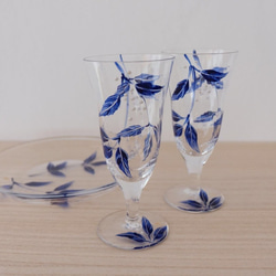 Creema Limited [Blue Leaf] Named Sake Pair Glass | 父親節禮物，結婚禮物，父母 第2張的照片