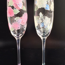 Creema Limited [Pink Rose &amp; Gardenia] 香檳酒杯一對 | 結婚禮物，60 歲生日慶典 第2張的照片