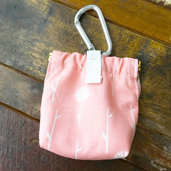 【受注制作】ばね口 ポーチ Pink Floral ★ USAコットン 印鑑ケース 鍵入れ キャンディー 入園 3枚目の画像