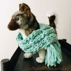 犬用 ウールマフラー ピンク★ スラブ糸 ウール100% 小型犬用 防寒 犬服 ファッション 6枚目の画像