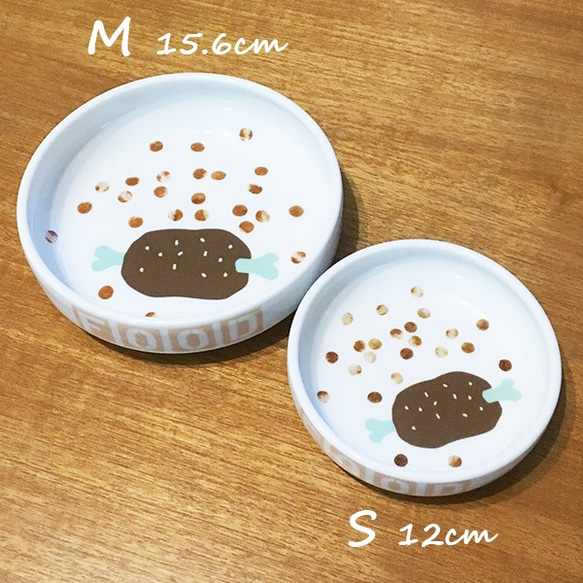 ペット 浅型 フードボウル S/12cm M/15cm 磁器 ★ 骨付き肉 & ドライフード  超小型犬 フェレット 5枚目の画像