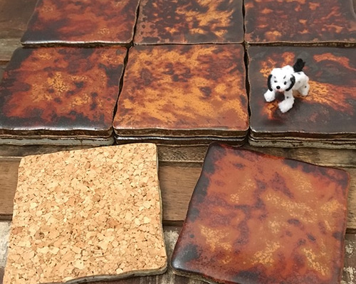 【ご確認用】レトロなタイルコースター 2個 骨董 ヴィンテージ アンティーク タイルコースター 2個セット ☆ ミッドセンチュリー