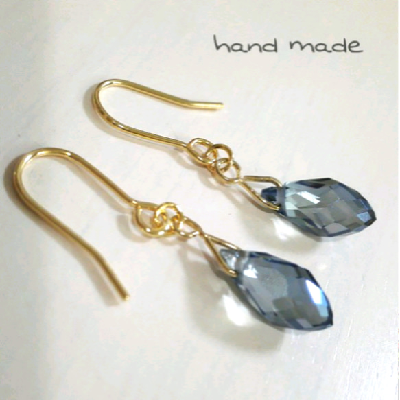 送料無料＊k16gp＊Glass beads＊denim blue 1枚目の画像