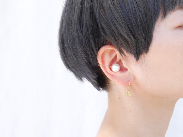 2way ring&earcuff、mayu イヤリング／ゴールド／送料無料 ケース付き／パールリング 小粒イヤリング 3枚目の画像