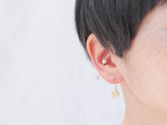 2way ring&earcuff、mayu イヤリング／ゴールド／送料無料 ケース付き／パールリング 小粒イヤリング 5枚目の画像