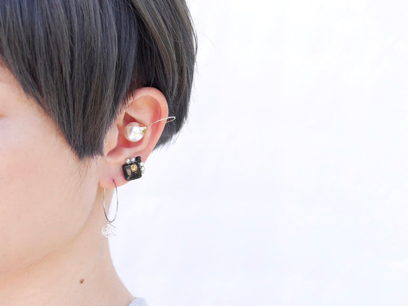 2way ring&earcuff、mayu イヤリング／ゴールド／送料無料 ケース付き／パールリング 小粒イヤリング 7枚目の画像