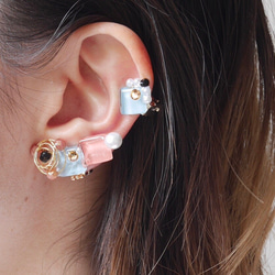 キャンディearcuff／white×pink／痛くないイヤリング　送料無料　ケース付 5枚目の画像